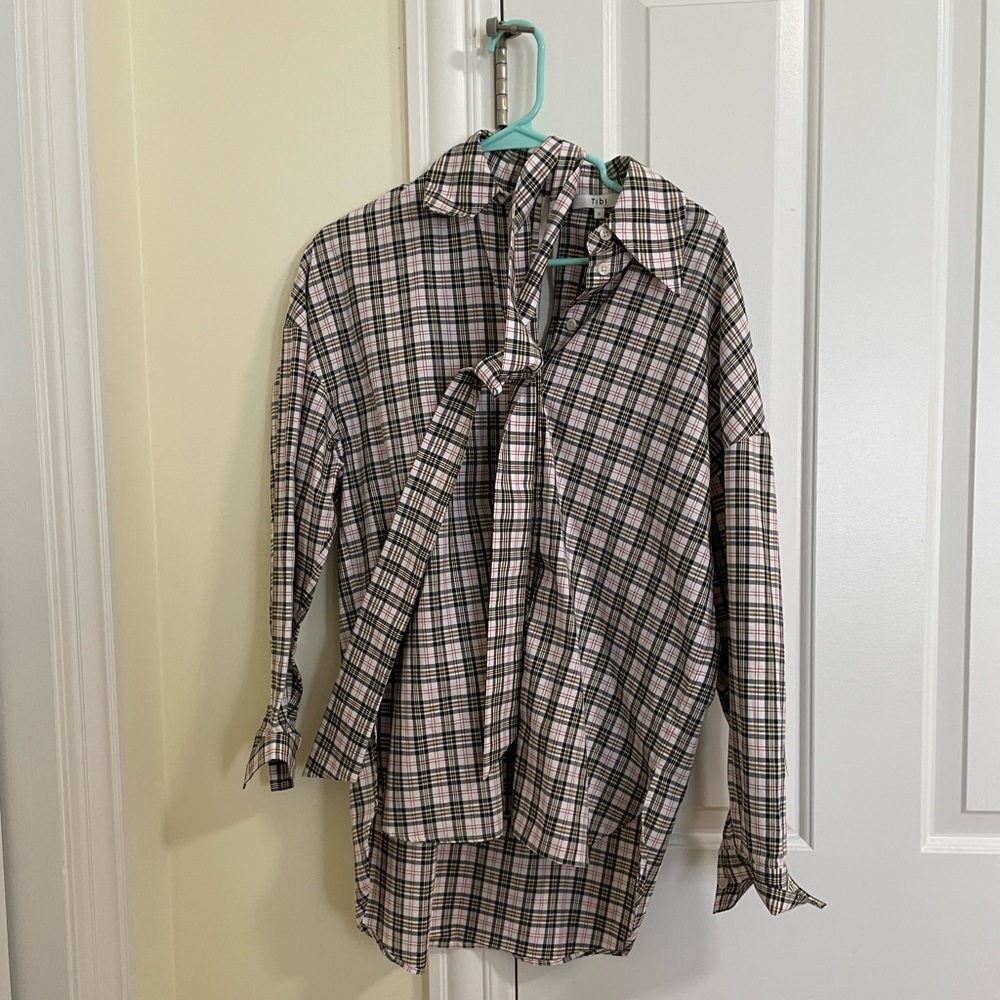 Tibi checkered button up shirt with tie